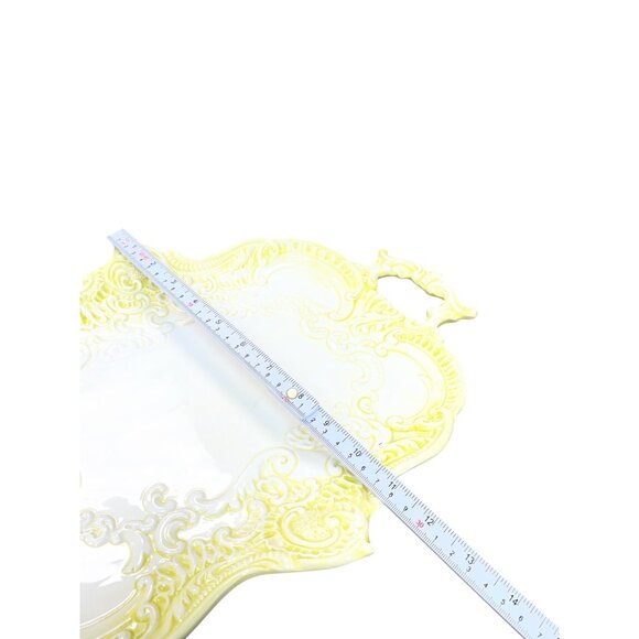 Italian Made Glazed Ceramic Yellow white ornate Farm Serve tray SKU 9596 - Picture 9 of 10